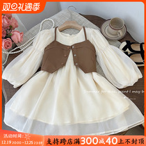 Girl Dress Girl Dress 2023 Spring Autumn Season New Children Long Sleeve Trendy Horse Chia Skirt Foreign Air Baby Two Suits
