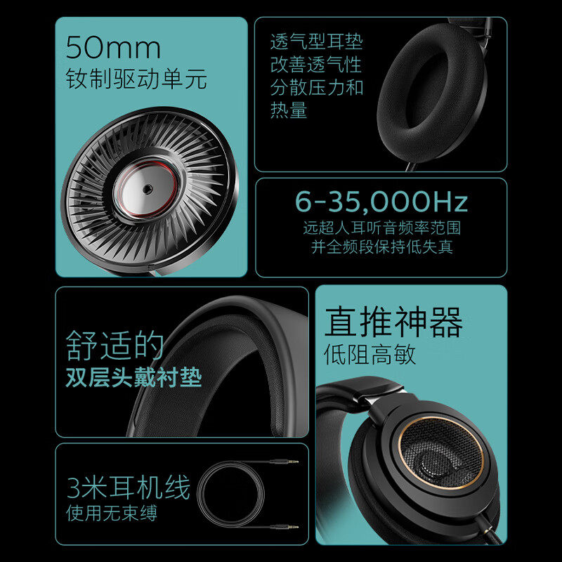 飞利浦9500升级款9600头戴式耳机有线耳机Hifi耳机手机直推监听,淘宝优惠券,粉丝福利购,淘宝优惠卷