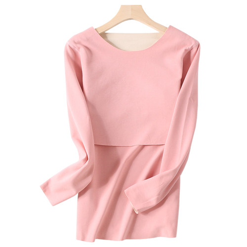 产后哺乳上衣秋衣加绒加厚德绒产妇月子服喂奶长袖打底衫修身美体 - 图3