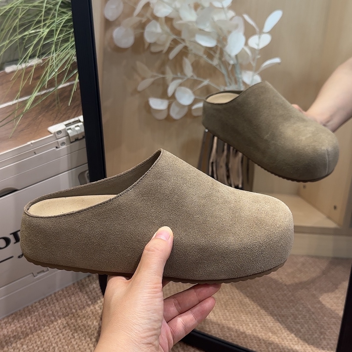 内增高勃肯鞋半拖真皮厚底2025秋冬新款小土豆懒人勃肯拖女包头拖 - 图1