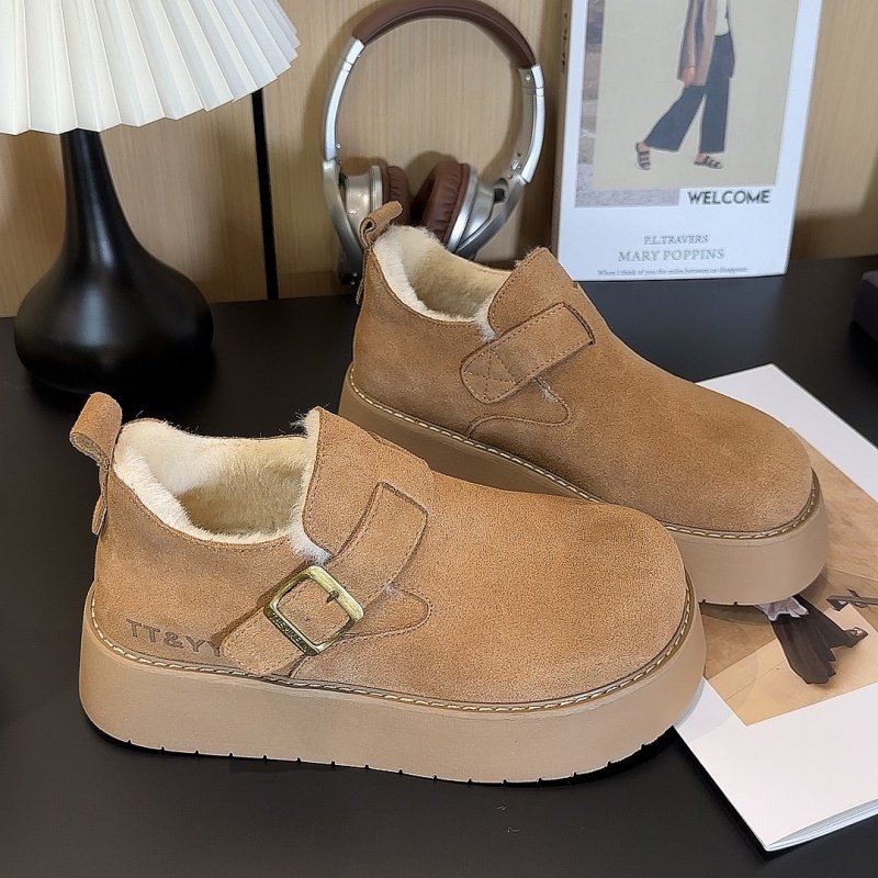 冬季勃肯鞋女厚底增高真皮牛皮加绒加厚毛毛一脚蹬懒人博肯鞋棉鞋,淘宝优惠券,粉丝福利购,淘宝优惠卷