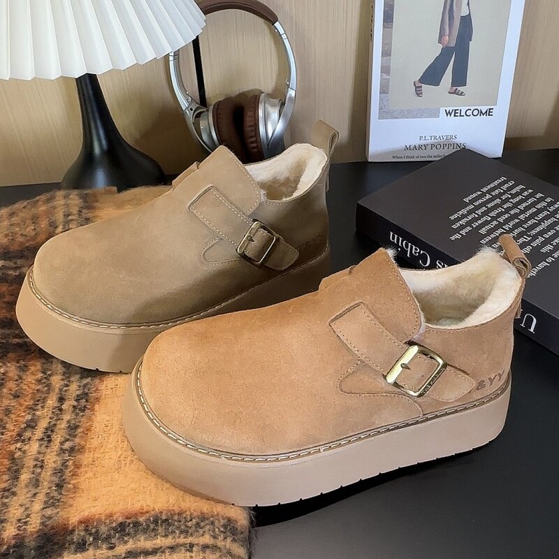 冬季勃肯鞋女厚底增高真皮牛皮加绒加厚毛毛一脚蹬懒人博肯鞋棉鞋,淘宝优惠券,粉丝福利购,淘宝优惠卷