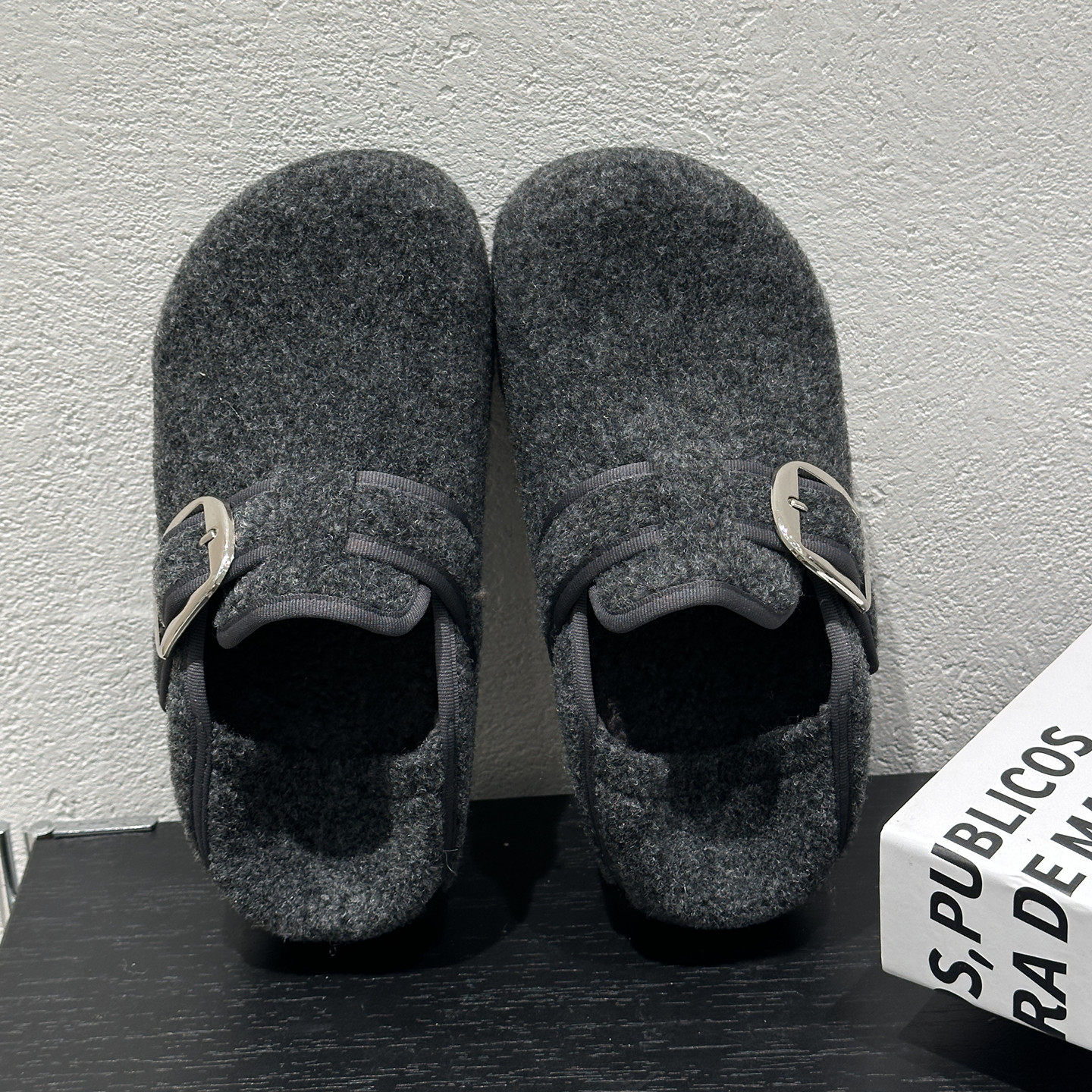 灰色毛呢内增高厚底勃肯鞋女加绒加厚保暖懒人一脚蹬冬季勃肯棉鞋,淘宝优惠券,粉丝福利购,淘宝优惠卷