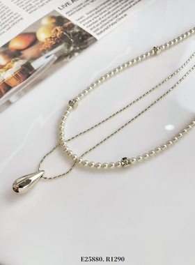 法式复古高级感双层叠戴水滴珍珠项链精致简约时尚轻奢百搭颈链潮