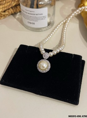 法式复古气质时髦超闪珍珠项链名媛个性高级轻奢锁骨链时礼服颈链