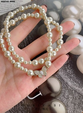 2026新款精致通勤金属蝴蝶珍珠项链气质简约锁骨链小众设计感颈链