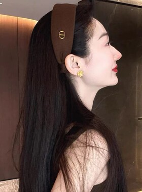 杨杨同款韩版美拉德猪鼻子加宽焦糖棕咖色针织发箍高颅顶秋冬气质