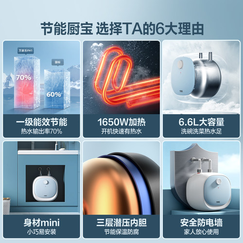 万家乐小厨宝厨房电热水器小型迷你速热电家用台下热水宝FH1 (S) - 图1