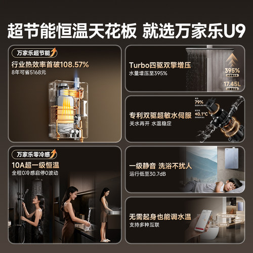 新品万家乐超节能燃气热水器天然气家用U9恒温一级能效增压静音 - 图0