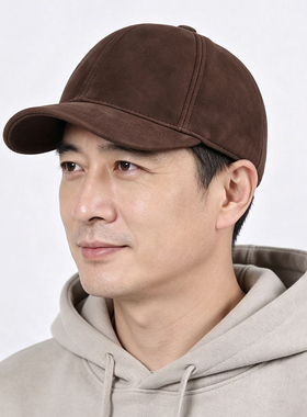 羊皮短檐全封口棒球帽男女秋冬季时尚百搭鸭舌帽中老年人真皮帽子