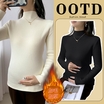 Angel mommy ~ pregnant woman sweater fall winter thickened garnter half high collar display slim 100 lap knit undershirt blouse