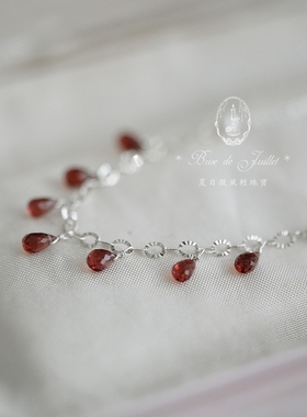 夏日微风石榴石项链原创纯银