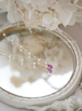 夏日微风粉色蓝宝石项链手链小众