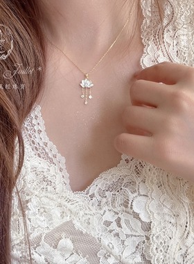 梵音莲花新中式925银项链气质