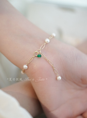 夏日微风绿玉髓珍珠手链包金小众