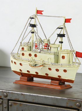跨境铁艺船模洋舰金属轮船铁艺复古航海模型金属工艺品橱窗摆件