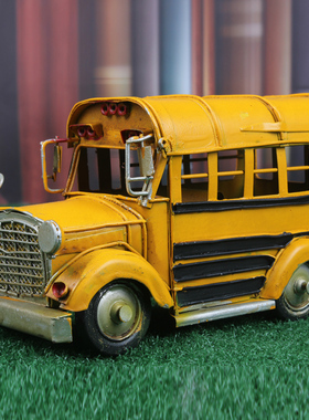 摆设美国校车巴士铁皮拍摄装饰品