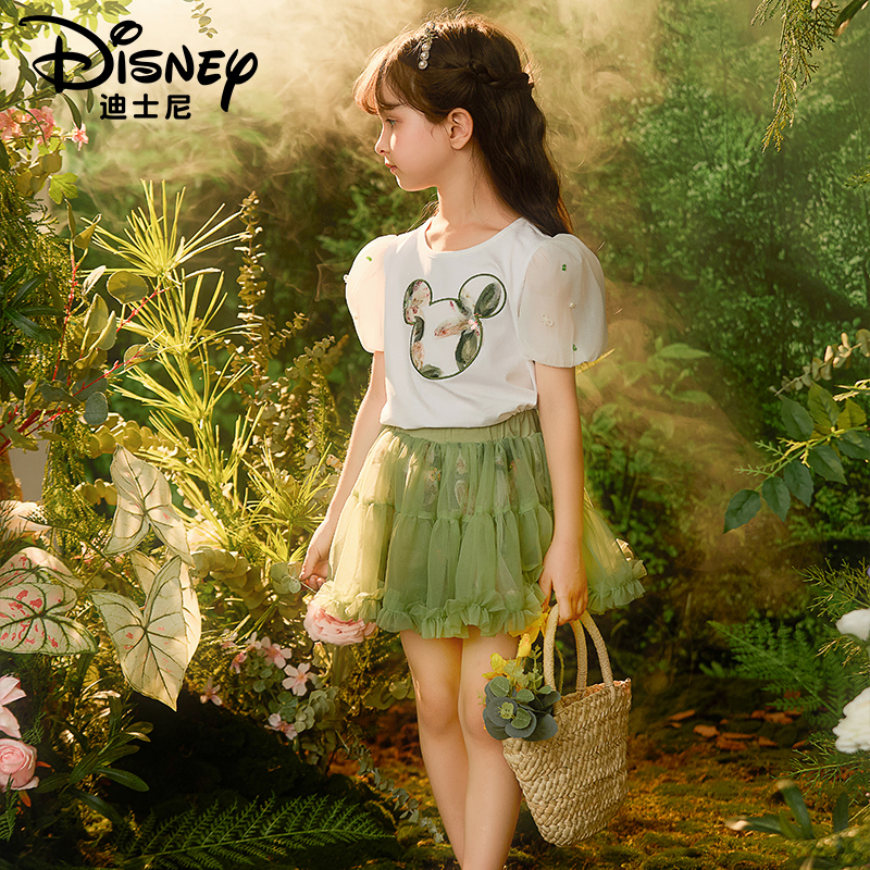 Disney/迪士尼专柜正品女童夏季新款卡通休闲套装裙T恤短袖蓬蓬裙