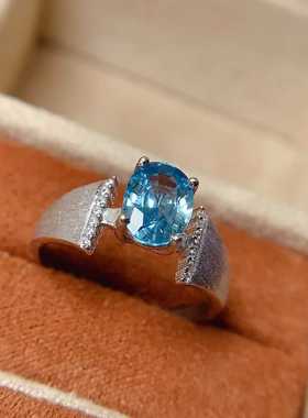 拉丝款彩宝戒指925银镶嵌天然镁铝石榴石风信子黑欧泊椭圆活口戒