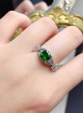 彩宝首饰新款戒指925银镶嵌天然透辉石围钻多款式方形活口女戒