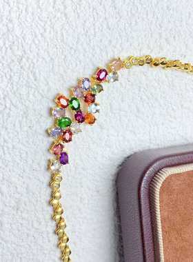 多宝手链s925银镶嵌天然水晶透辉石坦桑石橄榄女多粒彩宝手链