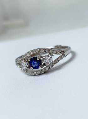 天然蓝宝石戒指925银镶嵌多款式爪镶圆形活口女食指戒彩宝首饰