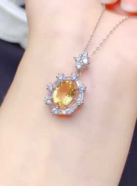 彩宝首饰s925银镶嵌天然黄水晶项链轻奢小众紫水晶吊坠简单百搭