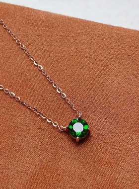 新款锁骨链925银镶嵌天然多宝圆形项链水晶托帕坦桑石6*6橄榄石