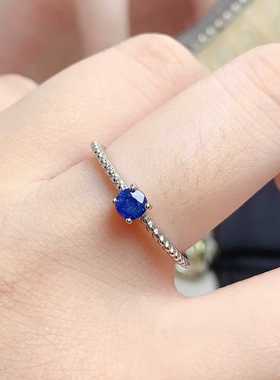 天然蓝宝石戒指925银镶嵌多款式圆形4*4简单爪镶活口女戒