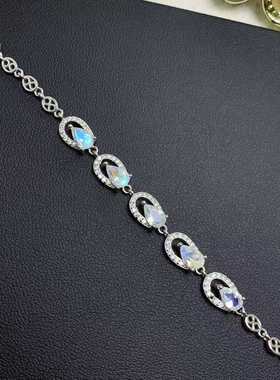 彩宝首饰天然刻面蓝月光手链925银镶嵌水滴4*6mm月光石蓝光好百搭