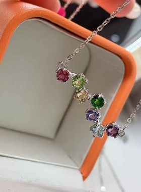 简单爪镶圆形锁骨链s925银镶嵌天然水晶蓝托帕镁铝石榴石项链女