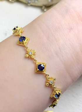 天然蓝宝石手链925银镶嵌圆形4*4手饰时尚高级感百搭