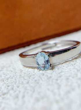 男女通用款活口戒925银镶嵌天然透辉石海蓝宝坦桑石简单爪镶首饰