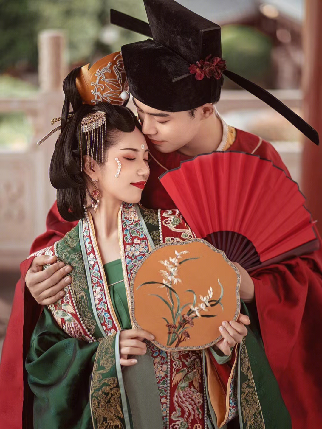 出租宋制汉服婚服男女全套凤冠霞帔红男绿女中式婚礼结婚明制出租_虎窝淘