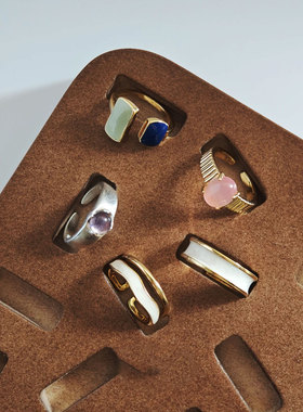 粉色锆石戒指女式天然猫眼石镶嵌个性宽边开口戒指法式时尚指环潮