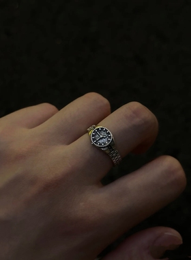 复古做旧开口戒指男女手表时间戒指可调节指环不掉色