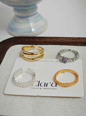 锆石蕾丝叠戴双层戒指永夜星河开口戒时尚百搭金色银色不褪色