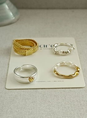 爱心戒指蛇骨链戒指珍珠戒指碎银戒指开口戒