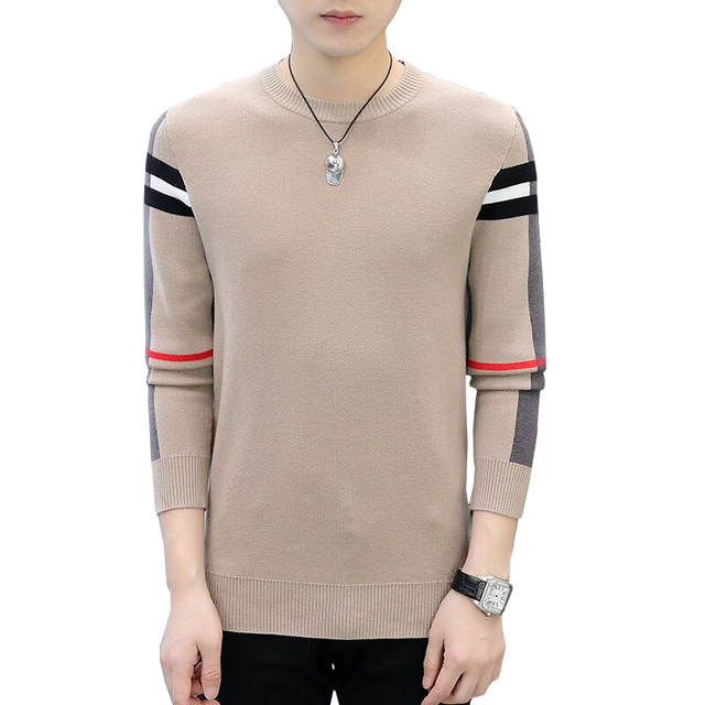 Spring and autumn thin knitted bottoming shirt plaid sweater for men
