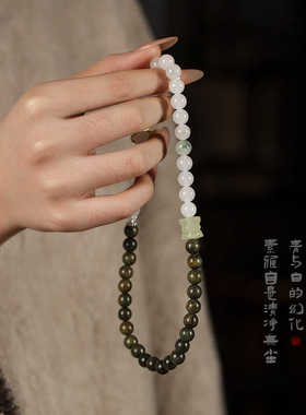 新中式正品飘绿珠岫玉双圈手链