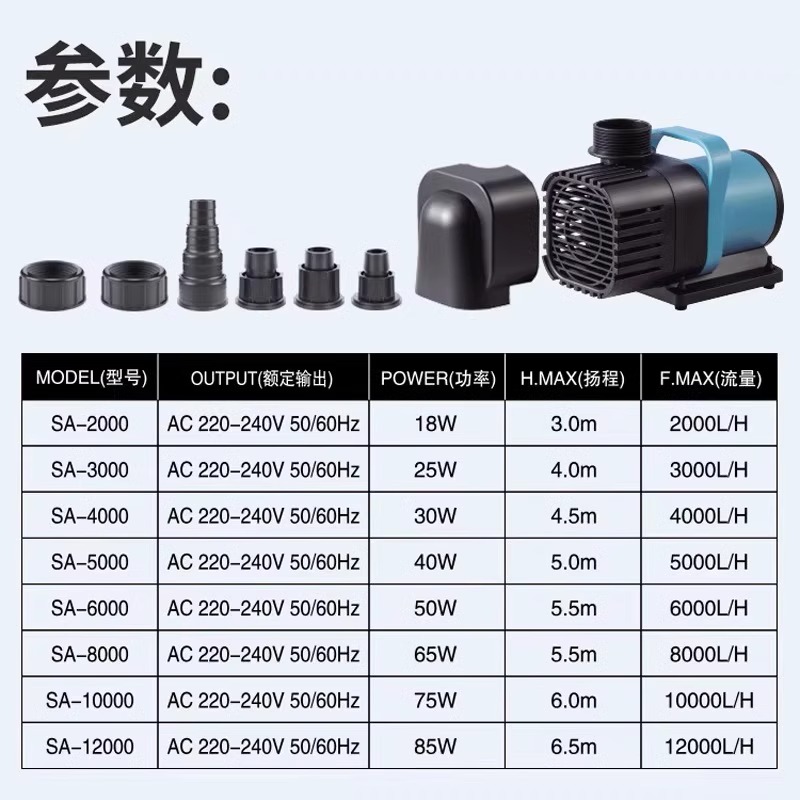 松宝超静音变频水泵鱼池潜水泵水陆两用抽水泵小型低吸循环泵增氧