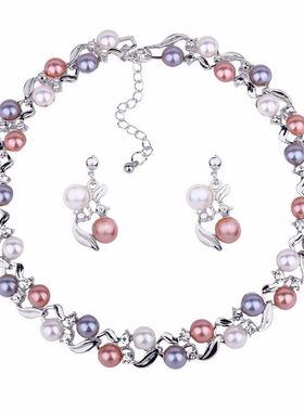 欧美热销仿珍珠项链耳环套装淑女气质百搭首饰套装个性网红装饰品