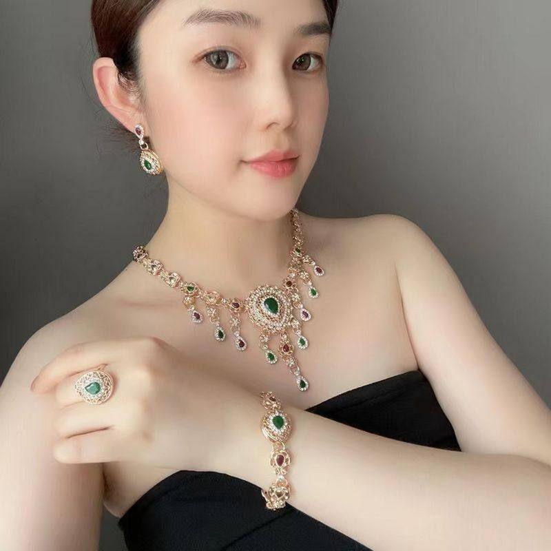 首饰民族风装饰锁骨欧美四件套时尚合金项链戒指女性礼物饰品套装