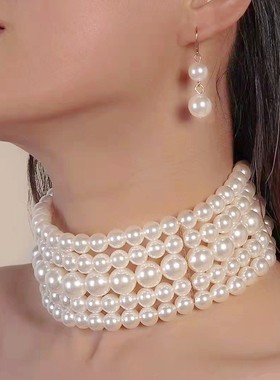 欧美时尚夸张仿珍珠颈链气质宴会演出礼服饰品项链新娘婚纱配饰女