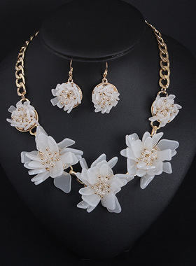 欧美时尚手工树脂花朵女项链耳环