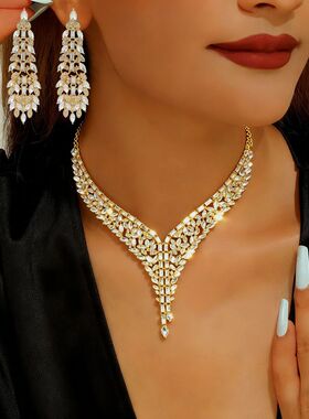 爆款女士项链奢华水滴耳环高级感时尚首饰套装奢华夸张网红走秀女