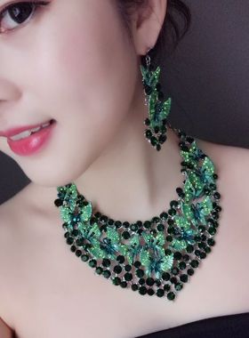 欧美奢华高档蝴蝶画油女晚宴项链
