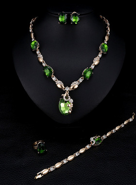 宝石欧美夸张宝石项链耳环合金