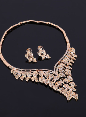 新款宴会水钻树叶奢华首饰套装