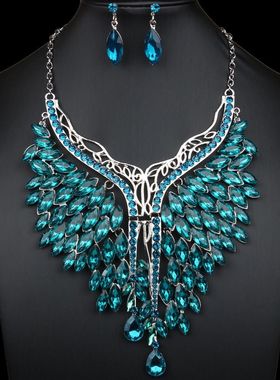 欧美夸张满钻大项链耳环套装女礼服宴会时尚配饰品奢华女式夸张